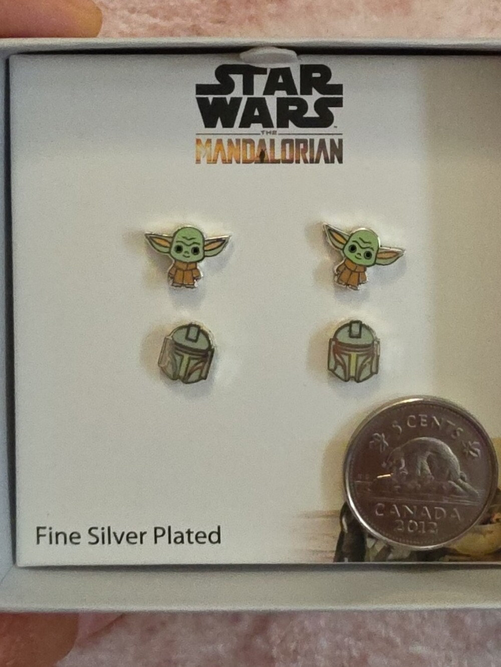 Disney Star Wars Green & Silver Grogu and Helmet Kids Earring Set